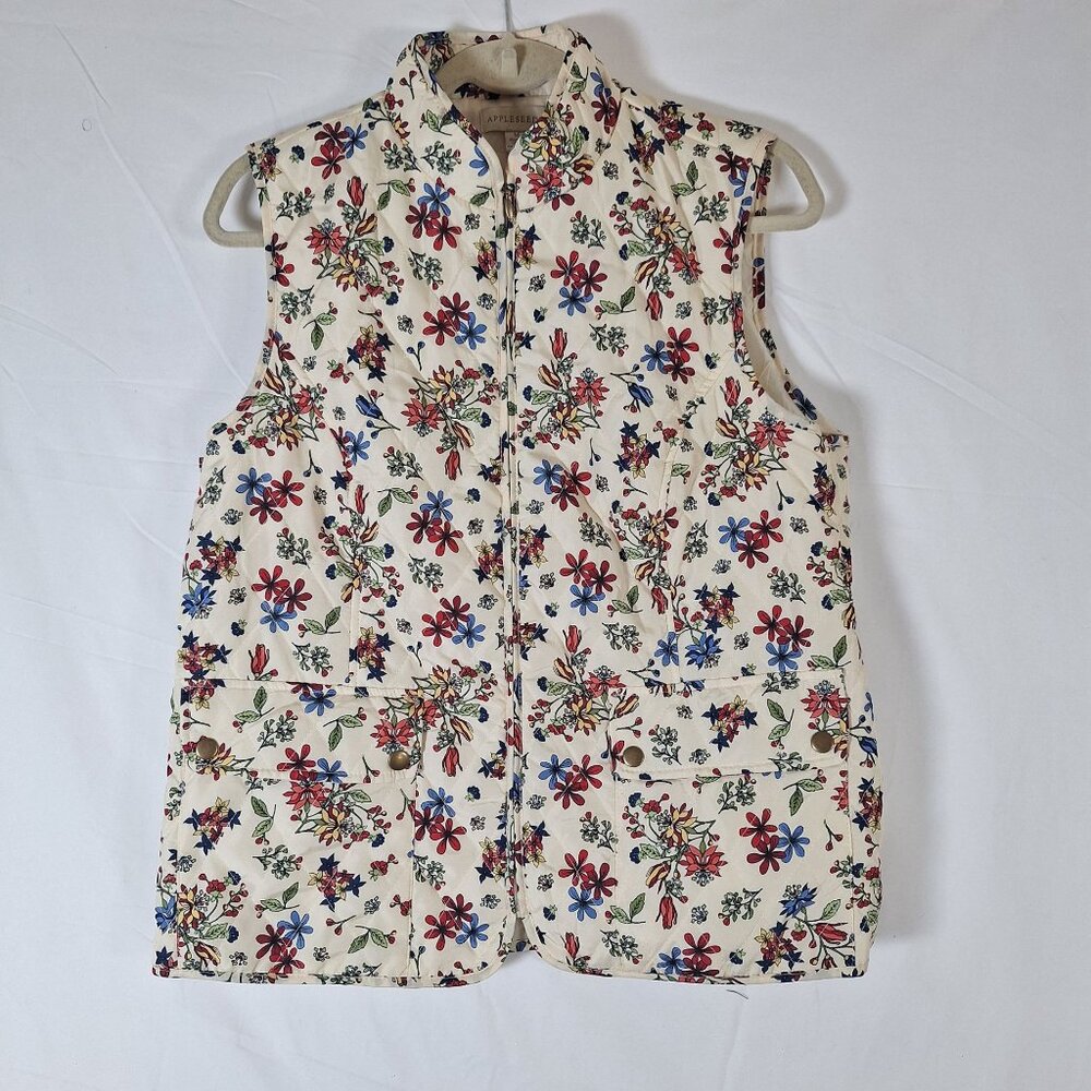 Appleseeds Floral Full Zip Vest Modest Cottagecore size medium